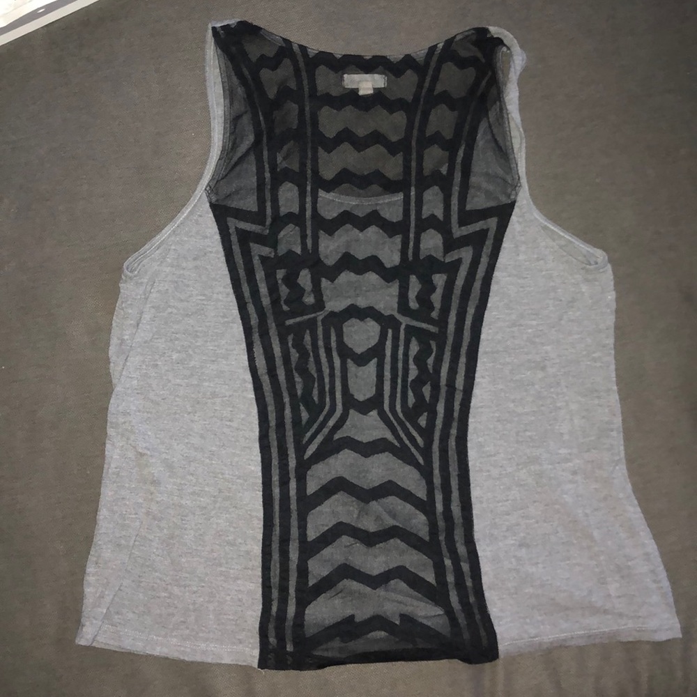 silence + noise gray scoop neck tank w sheer back